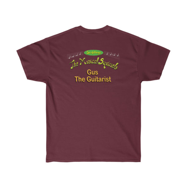 Gus the Guitarist Mens Music Shirt Maroon Back