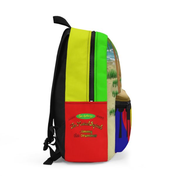 Jimmy the Drummer Rasta Bookbag Side Logo View